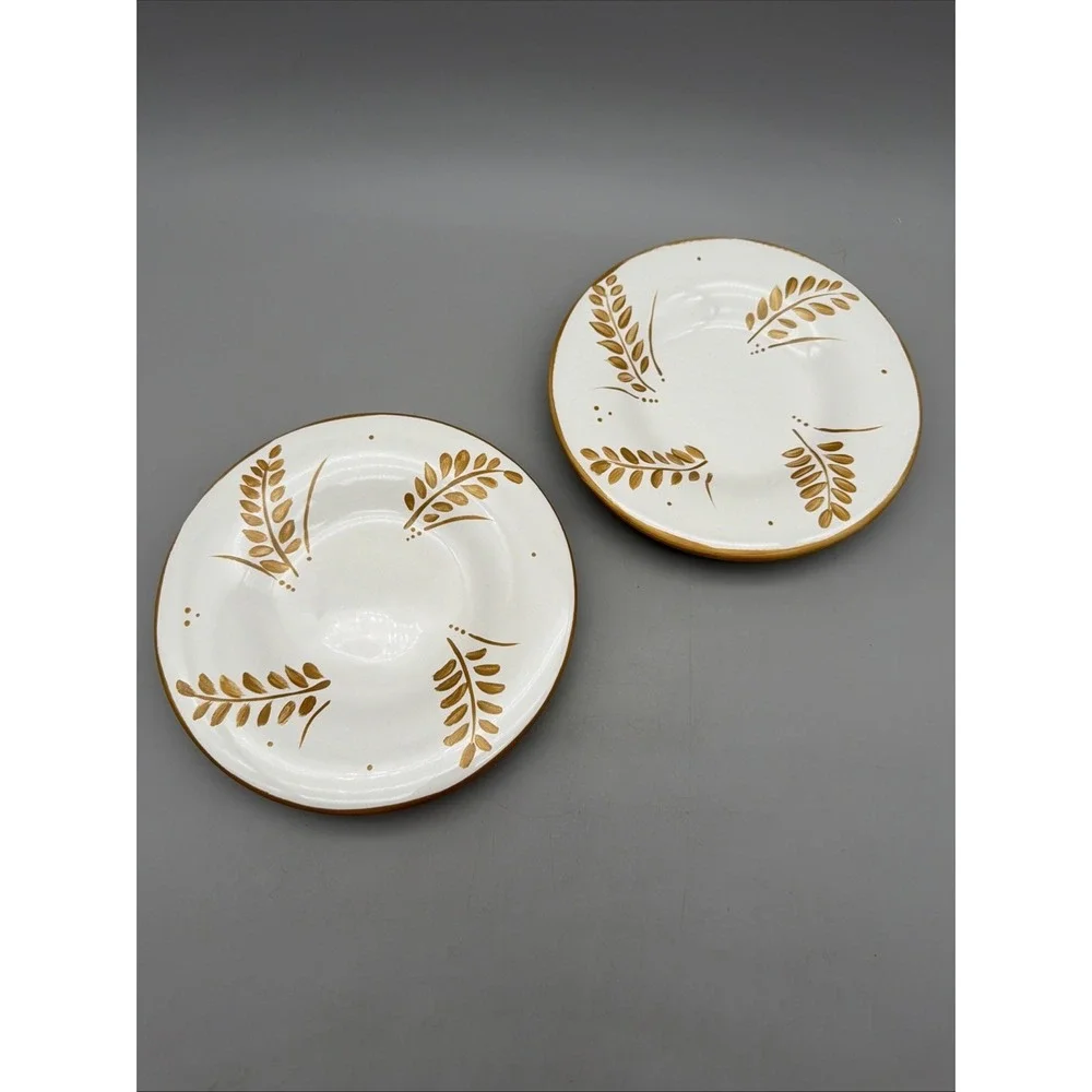 Pottery Barn Sausalito Gold Leaf Bread Dessert Salad Plates 7.5